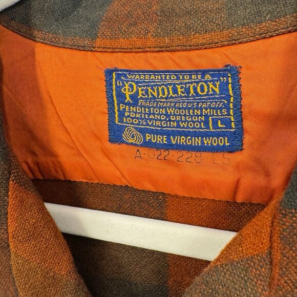 PENDLETON 60s Long Sleeve Shirt Open Collar L Wool ORN Check - Picture 5 of 5